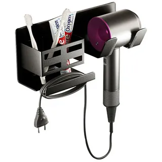 DOPWii Wandmontierter Haartrocknerhalter mit Haarwerkzeug Organizer Haartrocknerhalter, (selbstklebender Haartrocknerständer für Badezimmer) schwarz