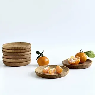 5 Stück Holzteller Rund Teller Fleischteller Tableware Platte Untersetzer, Natürliche Holz Plätzchenteller Kerzentablett Dekoschale Holzplatte, Dekotablett Pizzateller Schneidebrett, 12cm Durchmesser