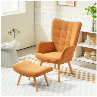 Homcom Ohrensessel mit Hocker Cord 40 x 101 x 72 cm Braun