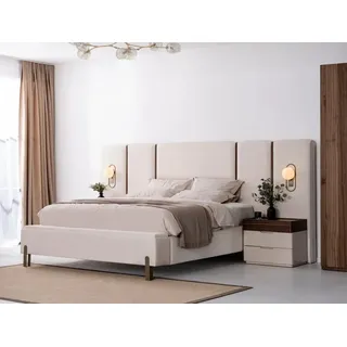 JV Möbel Exklusives Schlafzimmer Set Designer Polster Bett 2x Nachttische), 3tlg