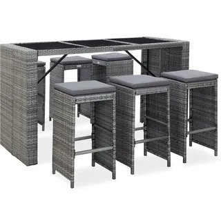 vidaXL Gartenbar Set 7-TLG. mit Auflagen Theke Bar Tresen Gartentheke Bartisch Stehtisch Barhocker Barstuhl Gartenmöbel Poly Rattan Grau