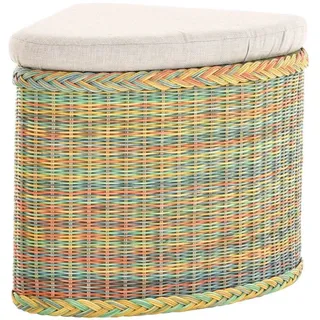Krines Home Sitztruhe Rattan Sitzhocker mit Stauraum Ecke Badhocker gepolstert mit Deckel, Mit gepolstertem Deckel bunt