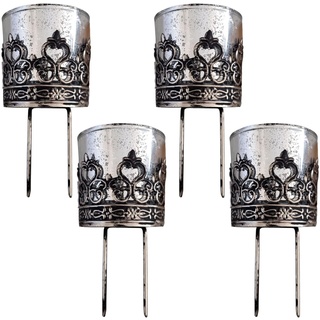 Teelichthalter für Adventskranz 4er Set in Silber mit Teelichtglas 10,5cm zum Stecken