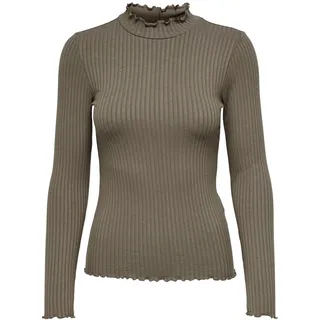 JdY Damen Dünnes Langarm Shirt Basic Rundhals Stehkragen Longsleeve Stretch Oberteil JDYFRANSISKA, Farben:Braun, Größe:S - S