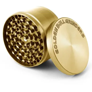 Golden Bell Grinder Crusher 4-teiliges Set Mühle mit Scraper Pollen Zinklegierung für Spice Gewürze Kräuter Herb Krautmühle (Gold, 3 x 1,7 Inch)