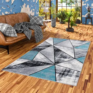 Pergamon Designer Teppich Modern Wohnzimmer Schlafzimmer Esszimmer Kurzflor Brilliant Grau Türkis Magic