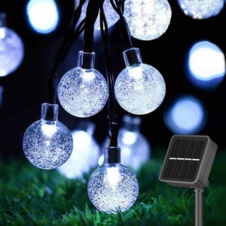 STANBOW Solar Lichterkette Außen, 7.5M 50 LEDs Kristall Kugeln, Wasserdicht mit 8 Leuchtmodis Lichterkette für Balkon, Gartendeko, Bäume, Terrasse, Hochzeiten, Weihnachtsbeleuchtung (kaltes Weiß)