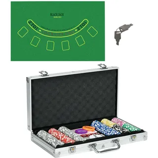 sportnow Pokerkoffer Set 300 Pokerchips 11,5 Gramm, mit Schloss Silber