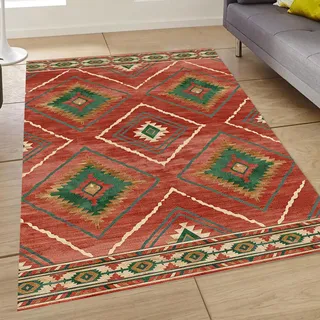 Generisch Kleiner Teppich Waschbar Eingangsbereich Küche Badezimmer, Bettvorleger Schlafzimmer,Christmas-Rot Grün Vintage Decoration Beige,Colourful,60 x 120 cm