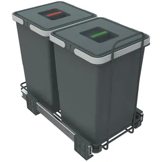 ELLETIPI Ecofil PF01 34 A2 Mülleimer Mülltrennung, ausziehbar für Base, Kunststoff und Metall, Grau, 23 x 45 x 36 cm