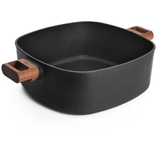 Woll Eco Logic QXR Kasserolle, viereckig mit 2 Holz-Seitengriffen - Induktiv -, 28 cm x 28 cm, 11 cm hoch - Geeignet für alle Herdarten, PFAS-frei, Antihaft-Versiegelung, Aluminiumguss, backofenfest