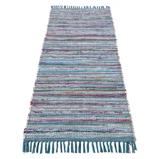carpetfine Kelim Chindi Wendeteppich 60 x 180 cm Blau
