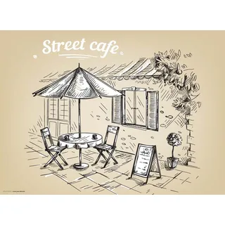 cover-your-desk.de Platzset abwaschbar - Street Cafe Grafik, (4-St., aus erstklassigem Vinyl (Kunststoff - BPA-frei), Made in Germany beige