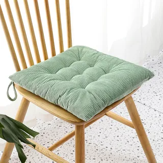 XIEMINLE Cord-Stuhlkissen für Küche, Esszimmer, quadratisches Sitzkissen mit Bändern, dickes Sitzkissen für Büro und Küche, weiches Wohnzimmerstuhlkissen (Grün)