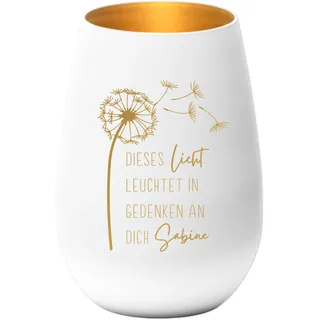 Trauergeschenk Trauerkerze personalisiert Windlicht aus Glas Trauer Geschenk für Hinterbliebene Trauerlicht mit Gravur Gedenkkerze für Verstorbene (Weiß)