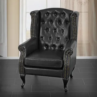 Sessel Chesterfield Oxford, Clubsessel Kunstleder, schwarz ohne Ottomane