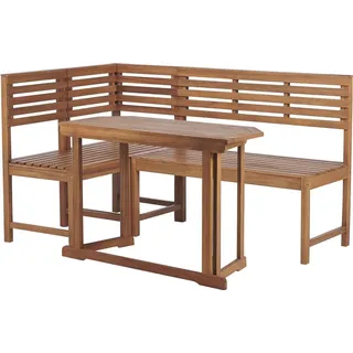 Beliani Balkon Eckbank Set Hellbraun Akazienholz 4-teilig Klapptisch 110 x 47 cm Modul Eckgruppe Garten Terrasse Outdoor Möbel Ausstattung - Hellbraun