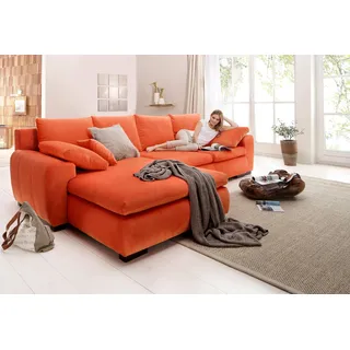 Home Affaire Ecksofa Cara Mia 325x87x183 cm Luxus-Microfaser Vintageoptik Recamiere ohne Bettfunktion orange Bettkasten