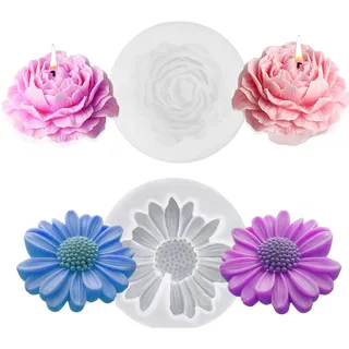HaploS 2 Stück Kerzen Silikonformen, Daisy Silikon Kerzenformen, Pfingstrose Silikonform Kerzen Blumen,für die Herstellung von handgefertigten Duftkerzen Dekoration Seifen Gips Harzhandwerk Geschenk.