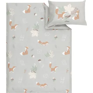 Bettwäsche S.OLIVER "Kleiner Fuchs s.Oliver Junior", grau (sand, mehrfarbig), B/L: 100cm x 135cm, 1 Stk., 1 Stk., Mako-Satin, B/L: 60cm x 40cm, 2, Mako-Satin, Obermaterial: 100% Baumwolle, Bettwäsche, Bettwäsche, Satinbettwäsche mit liebevollem Waldmotiv