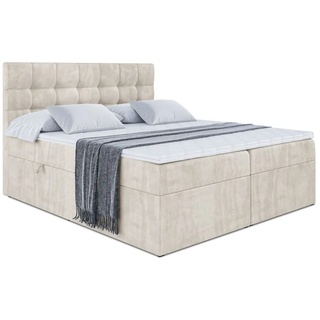 ALTDECOR Boxspringbett mit Matratze(20 cm hoch) und Topper(4 cm hoch), Polsterbett mit Kopfteil und Bettkasten - BERO - 200x200 - H3/Taupe Samt