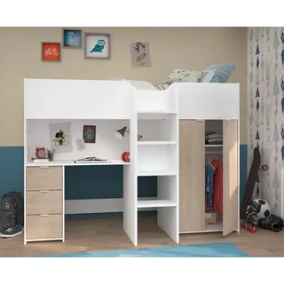 Parisot Hochbett Tom 1 in Jacksen Eiche / Weiss - 203x95x147cm (LxBxH) braun