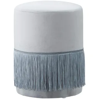 Cepewa Sitzhocker Hocker Sitzpouf Samt grau mit Fransen Polsterhocker Ø 28cm mit oder ohne Fransen (1 x Sitzhocker grau Fransen)