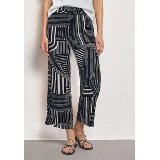STREET ONE Damen, Gr. 34, Länge 26, schwarz-weiß (schwarzest blau Stoff, 100% Viskose, gemustert, loose fit 7/8-Länge, Hosen Stoffhose, High Waist
