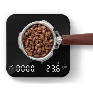 Mini-Kaffeewaage mit Timer,barista waage,Waage (Schwarz und Silber) | für Filterkaffee,barista waage für Espresso und Pour-Over Kaffee,2kg/0.1g Genaue wiederaufladbare Waage,LED Anzeige