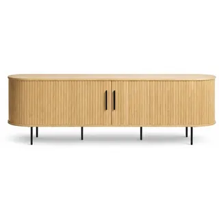 Liadomo Lowboard 180 cm, Uriel, TV-Schrank, Beige/Natur | TV-Board, TV-Möbel, Kommode, Eiche Furnier, Lamellen-Optik, Stauraum, Schiebetüren, 2 Einlegeböden, hohe Metallbeine