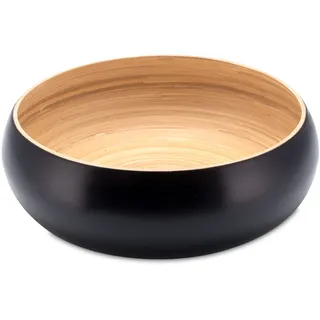 Decorasian Bambusschale groß und rund – Chips Schale bzw. Bowl - Obstschale Bambus hochwertig seidenmatt lackiert – 30cm schwarz