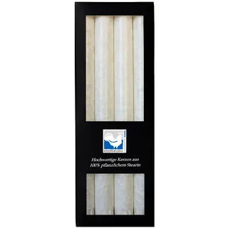 Premium Stearinkerzen Set (4er/8er) – Lange Stabkerzen 25x2,2 cm mit Kristall-Struktur – 100% Pflanzlich – 10h Brenndauer – Edle Tafelkerzen für Hochzeit, Deko, Gastro (Weiss, 8er Pack)