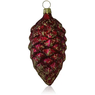 Lauschaer Glas Christbaumschmuck Tannenzapfen dunkelrot matt mit Dekor 4 Stück Christbaumschmuck Weihnachtsschmuck mundgeblasen,handdekoriert