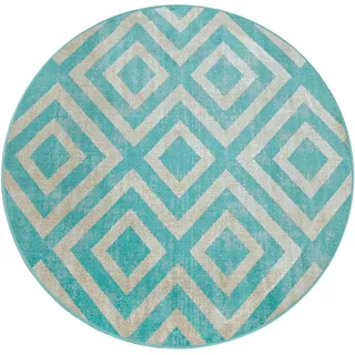 Teppich »Poco 821«, rund, Kurzflor, Rauten-Design, In- und Outdoor geeignet, 12948249-0 blau/weiß 6 mm