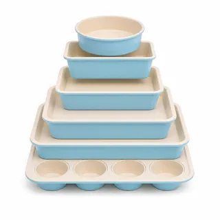 Nutrichef Backblech & Brotbackform Set, 6-teilig – Karbonstahl mit Keramik-Antihaft Für Kuchen, Brot, Lasagne – Backspaß für jede Gelegenheit, Türkis