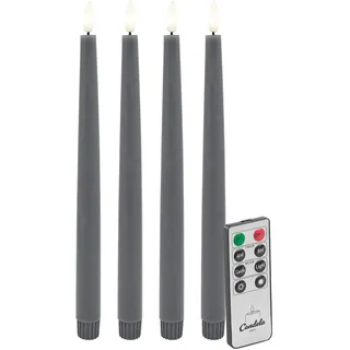 Candela Lights LED Echtwachs Stabkerze 4er Set rustic grau H:26,5xØ2,2cm mit Timerfunktion & Fernbedienung Dinnerkerzen dimmbar Tafelkerzen Spiralkerzen