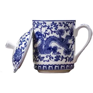 Zerodeko Trinkbecher Drachen Tasse Blaue ?e Porzellan- Tee- Becher mit Deckeln Porzelisch Asiatische Teetassen für Kaffee Tee Latte Cappuccino Cups Vintage Teebecher