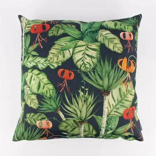 SCHÖNER LEBEN. Dekokissen Kissenhülle Outdoor Blätter Blüten blau grün rot blau|grün|orange|rosa quadratisch | 80 cm x 80 cm