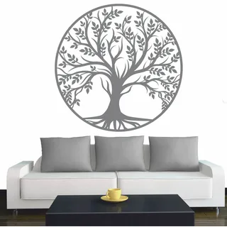 INDIGOS UG - Wandtattoo Wohnzimmer - Wandaufkleber Baum des Lebens - 0 - Lebensbaum Weltenbaum - 120x120 cm - Silber - Aufkleber Kinderzimmer Schlafzimmer Küche Badezimmer Büro Dekoration