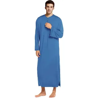 GHYUB Nachthemd Herren Langarm,Herren-Baumwoll-Bademantel In Übergröße, Modal-Baumwolle, Herren-Nachthemden Mit Knöpfen, Langarm, Mit Taschen, Extra Langer, Weicher EIS-Seide-Pyjama, Ultraleicht