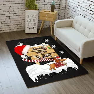 Weihnachten Serie Teppich 3D Dackel Hund Auto Kürbis Küchenmatte Antirutsch Badematte Weiche Schlafzimmer Bodenmatte Wohnzimmer Teppich Fußmatte Rot Geschenk Christmas (Bunt 2,80x120 cm)