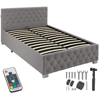Tectake tectake® Polsterbett, in Samtoptik mit Steppmuster, inklusive hochklappbarem Lattenrost, großer Stauraum
