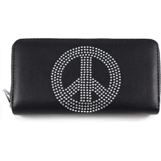 Schompi Damen XXL Geldbörse mit Handyfach Peace Zeichen aus Strass Handytasche, Farbe:Schwarz - Einheitsgröße