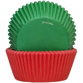 FunCakes Baking Cups Red/Green: Backförmchen aus Fettdichtem Papier für Cupcakes und Muffins, Muffinförmchen, Cupcake Förmchen, Perfekt für Weihnachten, Geburtstage - 48 Stück
