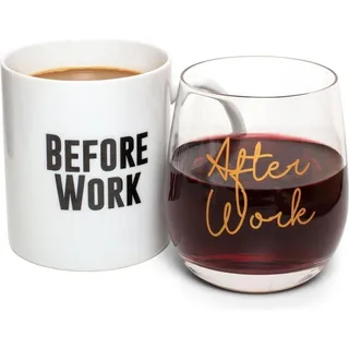 Thumpsup Before Work, After Work Mug & Wine Mug & Glass Set, Weingläser