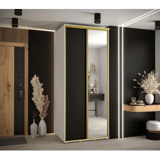 Kleiderschrank ASIRI 3 – 100/60 cm, weiß/schwarz/gold - Weiß/Schwarz/Gold