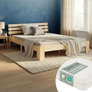 Homestyle4u Holzbett Braun Holz, Kiefer, 120x200 cm Schlafzimmer, Betten