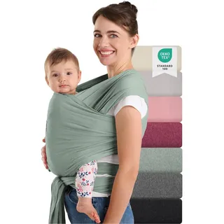 Laleni Tragetuch Baby Neugeborene aus 100% Baumwolle - es Babytragetuch bis 15 kg mit Ergonomischer Passform, Einfach Anzuziehen, Waschmaschinengee... - Grün