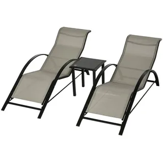 Outsunny 3-TLG. Gartenliege mit Tisch Gartensitzgruppe Mesh Metall Schwarz