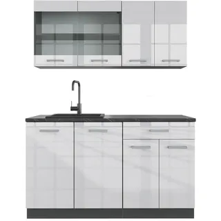 Vicco Küchenzeile R-Line 140 cm Anthrazit/Weiß Hochglanz